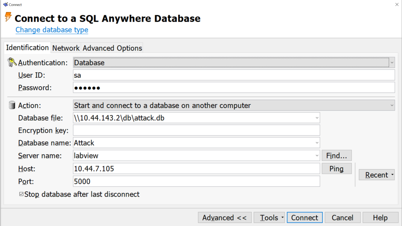 Sybase login dialog